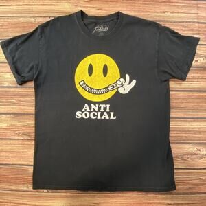 Anti Social Black T Shirt Unisex Size Large Giant Smily